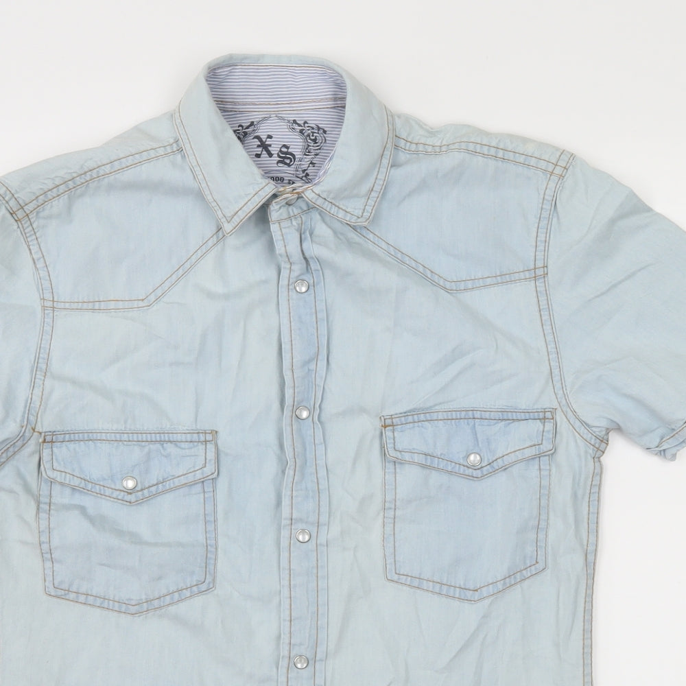 Mens UK Size XS Cedar Wood State Blue  Button-Up Short Sleeve Casual Shirt