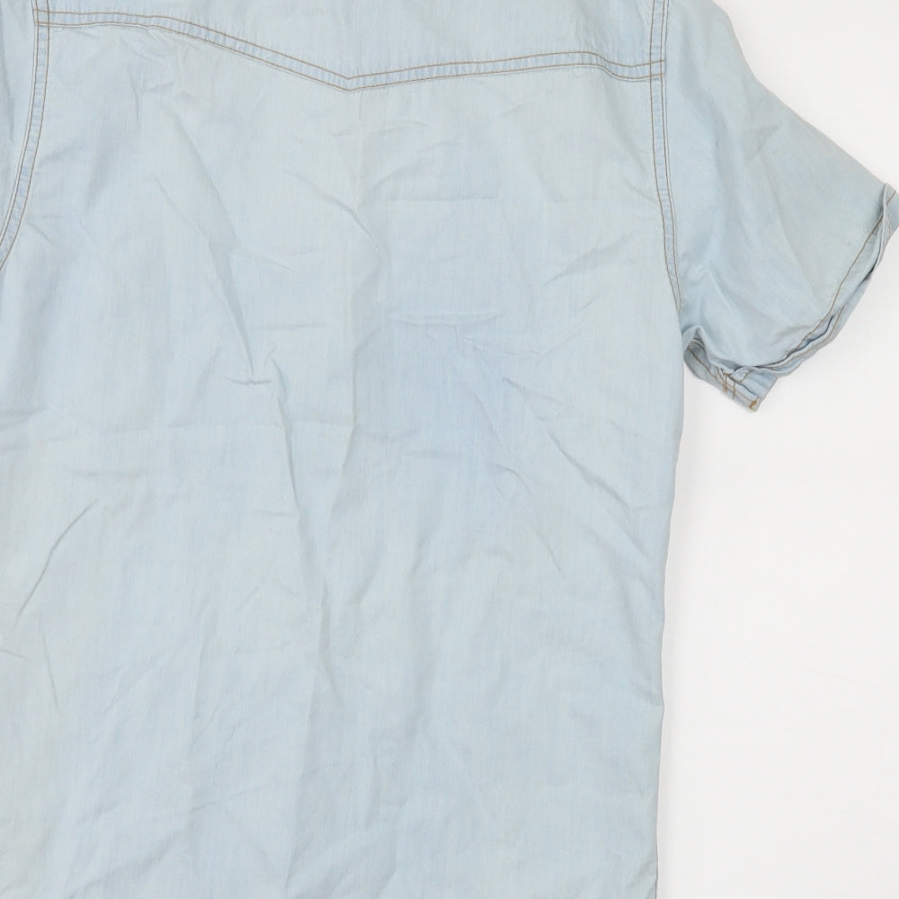 Mens UK Size XS Cedar Wood State Blue  Button-Up Short Sleeve Casual Shirt