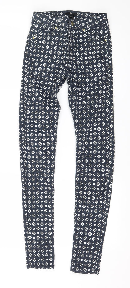 H&M Womens Blue Geometric Denim Skinny Jeans Size 4 L28 in