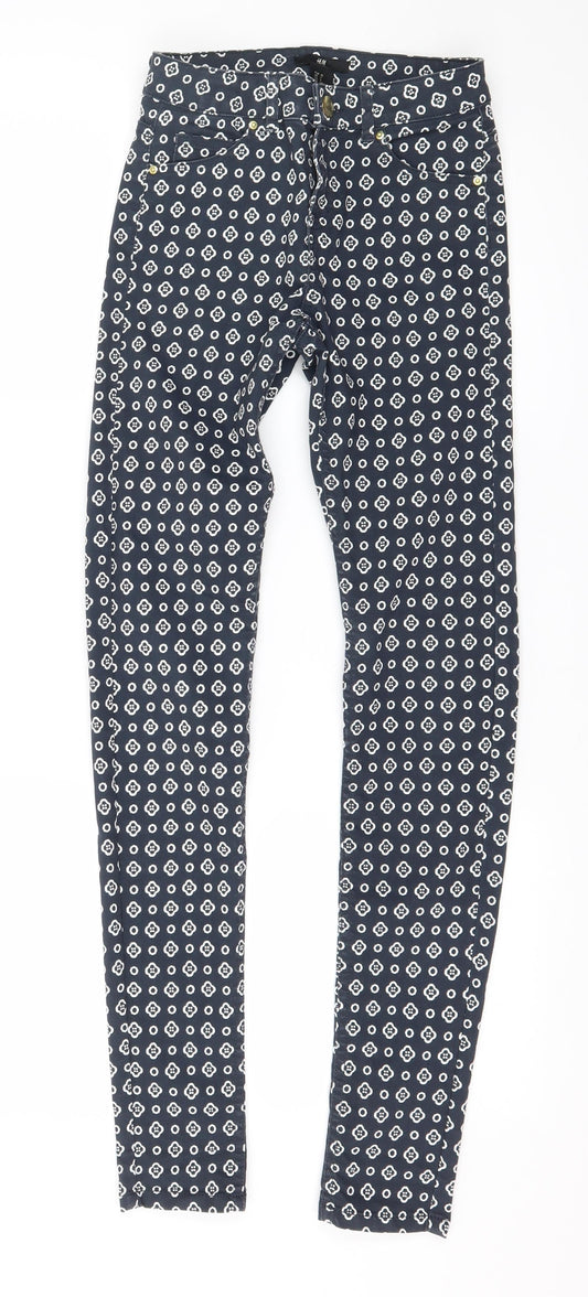 H&M Womens Blue Geometric Denim Skinny Jeans Size 4 L28 in