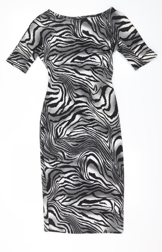 Dorothy Perkins Womens Grey Striped  A-Line  Size 6