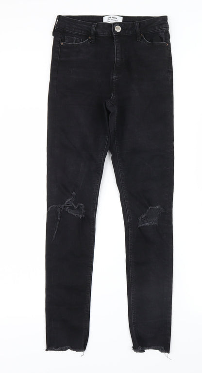 Miss Selfridge Womens Black  Denim Straight Jeans Size 8 L27 in
