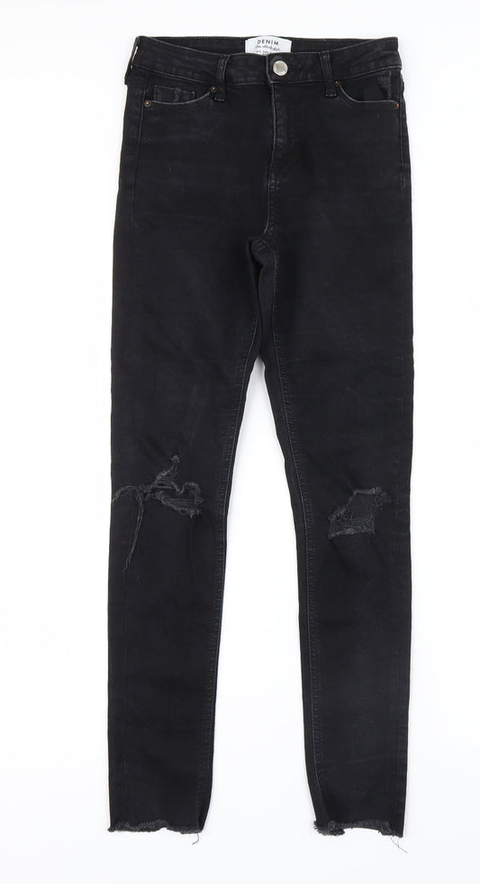 Miss Selfridge Womens Black  Denim Straight Jeans Size 8 L27 in