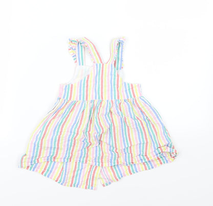 F&F Girls Multicoloured Striped Woven Pinafore/Dungaree Dress  Size 9-12 Months
