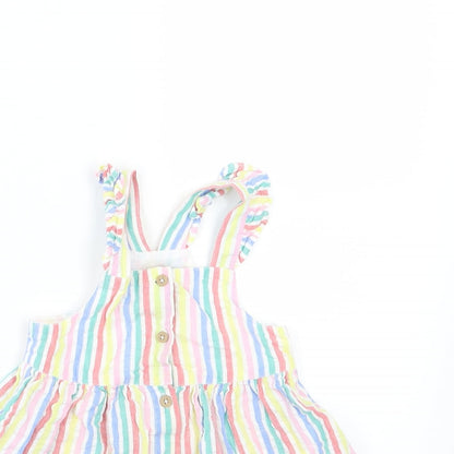 F&F Girls Multicoloured Striped Woven Pinafore/Dungaree Dress  Size 9-12 Months