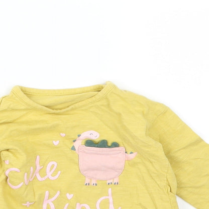 George Girls Yellow  Jersey Basic T-Shirt Size 9-12 Months  - Dinosaur