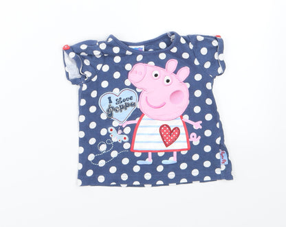 TU Girls Blue Polka Dot Jersey Basic T-Shirt Size 12-18 Months  - Peppa Pig