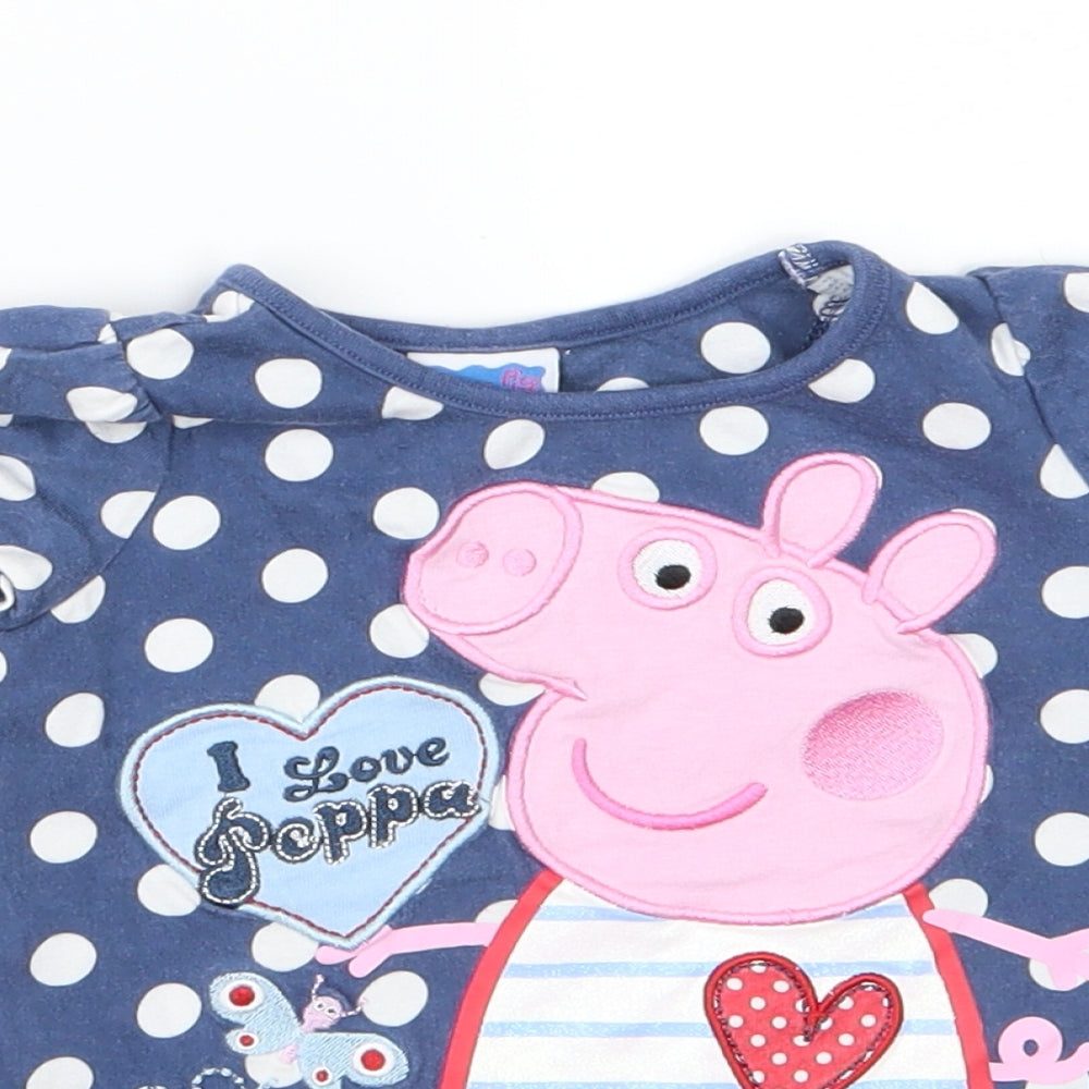 TU Girls Blue Polka Dot Jersey Basic T-Shirt Size 12-18 Months  - Peppa Pig