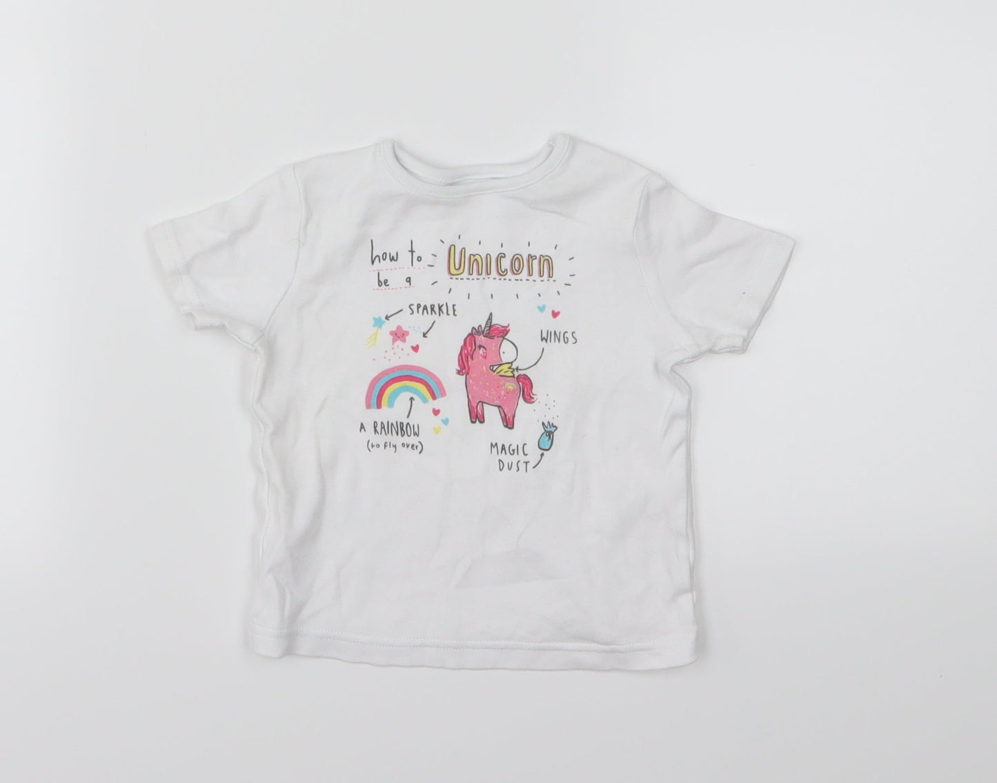 George Girls White  Jersey Basic T-Shirt Size 9-12 Months  - unicorn