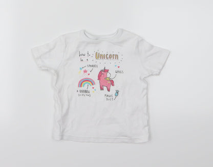 George Girls White  Jersey Basic T-Shirt Size 9-12 Months  - unicorn
