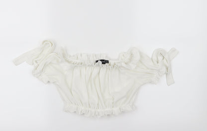 PRETTYLITTLETHING Womens White  Jersey Cropped T-Shirt Size 10