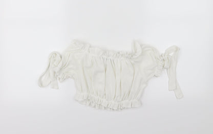 PRETTYLITTLETHING Womens White  Jersey Cropped T-Shirt Size 10