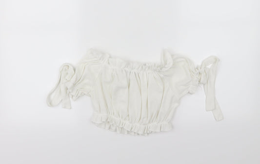 PRETTYLITTLETHING Womens White  Jersey Cropped T-Shirt Size 10