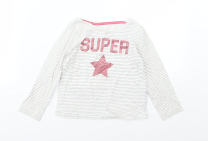 Primark Girls Grey Striped Jersey Basic T-Shirt Size 4-5 Years  - Super