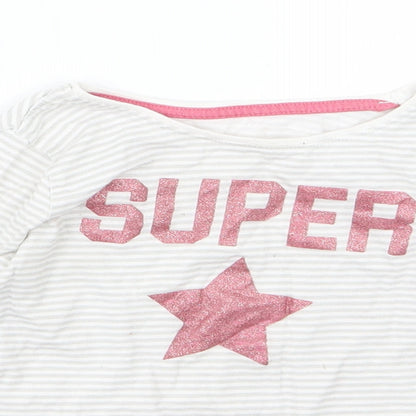Primark Girls Grey Striped Jersey Basic T-Shirt Size 4-5 Years  - Super