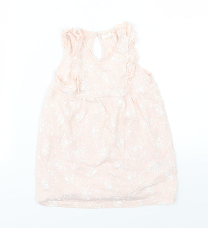 H&M Girls Pink Floral Jersey Basic Tank Size 12-18 Months