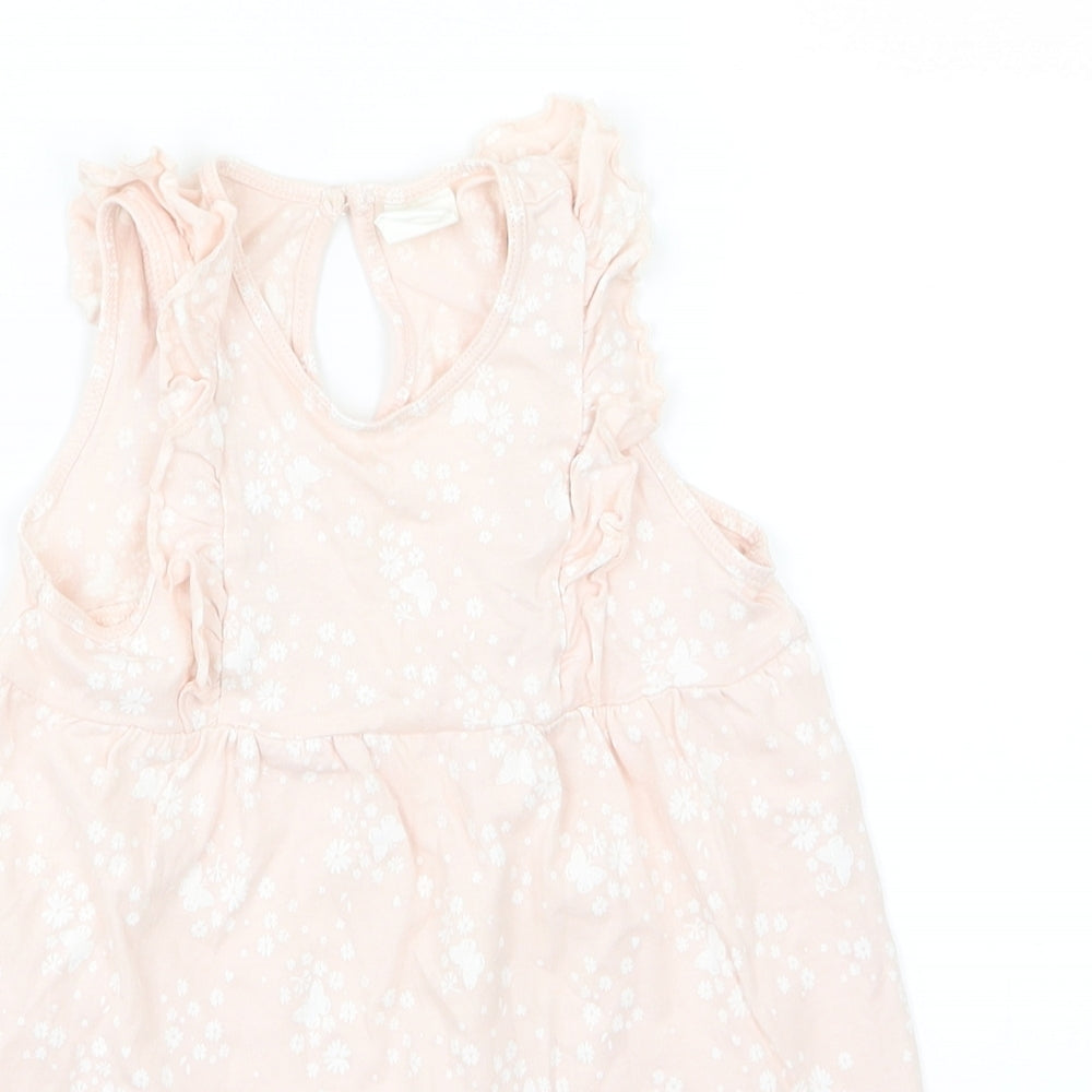 H&M Girls Pink Floral Jersey Basic Tank Size 12-18 Months
