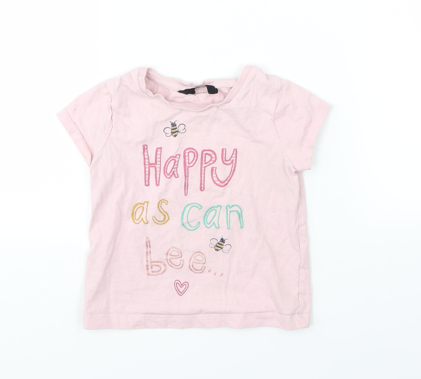 George Girls Pink  Jersey Basic T-Shirt Size 2-3 Years  - Happy