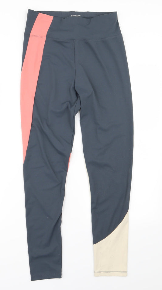 Workout Womens Grey Colourblock  Compression Leggings Size M L27 in