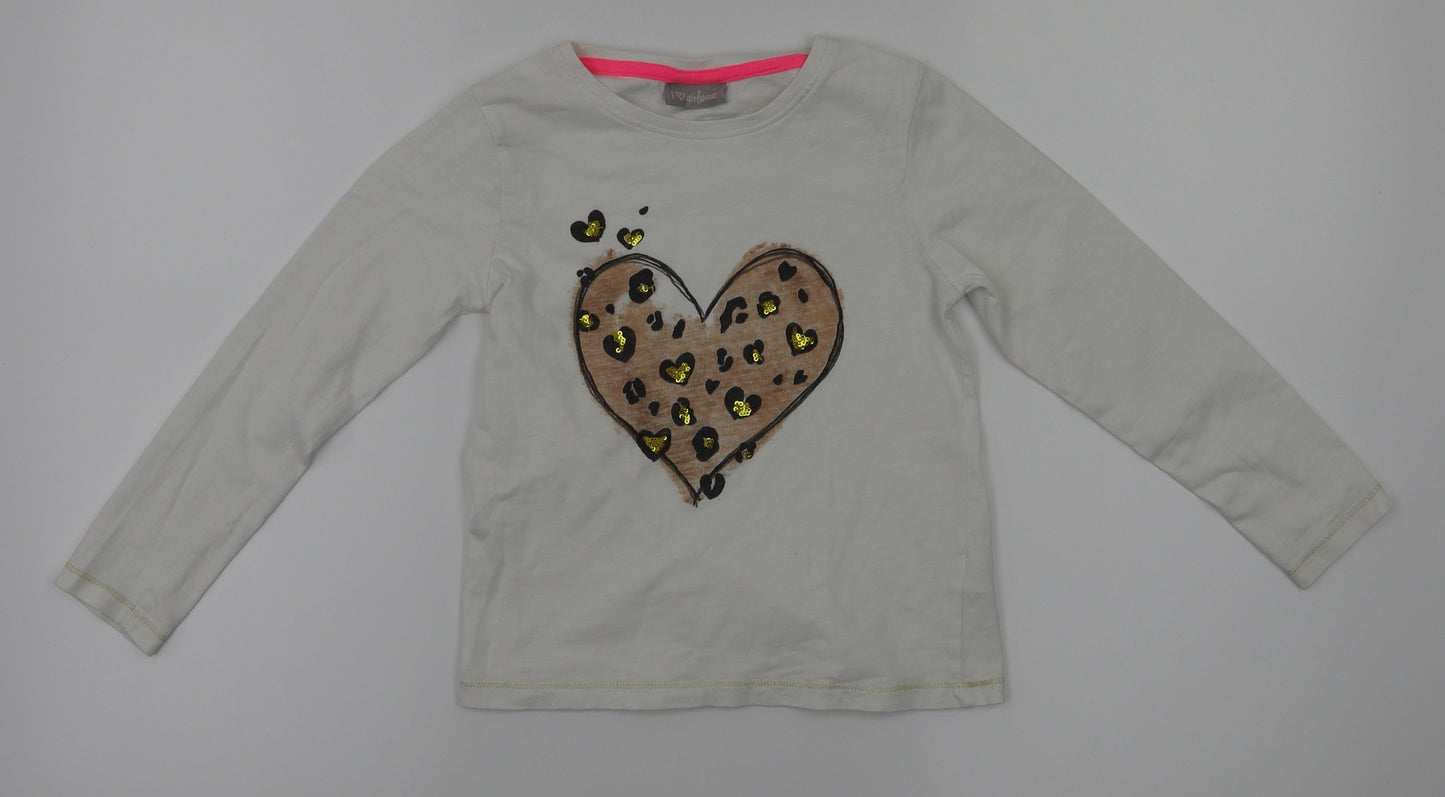 I love girls wear Girls White Houndstooth  Pullover T-Shirt Size 7 Years