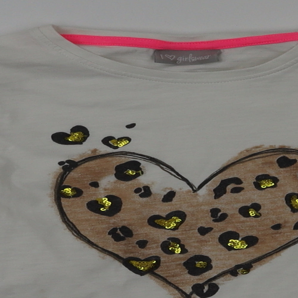 I love girls wear Girls White Houndstooth  Pullover T-Shirt Size 7 Years