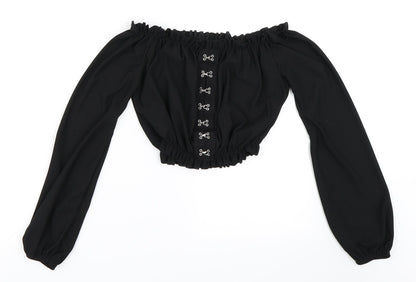 PRETTYLITTLETHING Womens Black   Cropped Blouse Size 6
