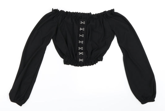 PRETTYLITTLETHING Womens Black   Cropped Blouse Size 6