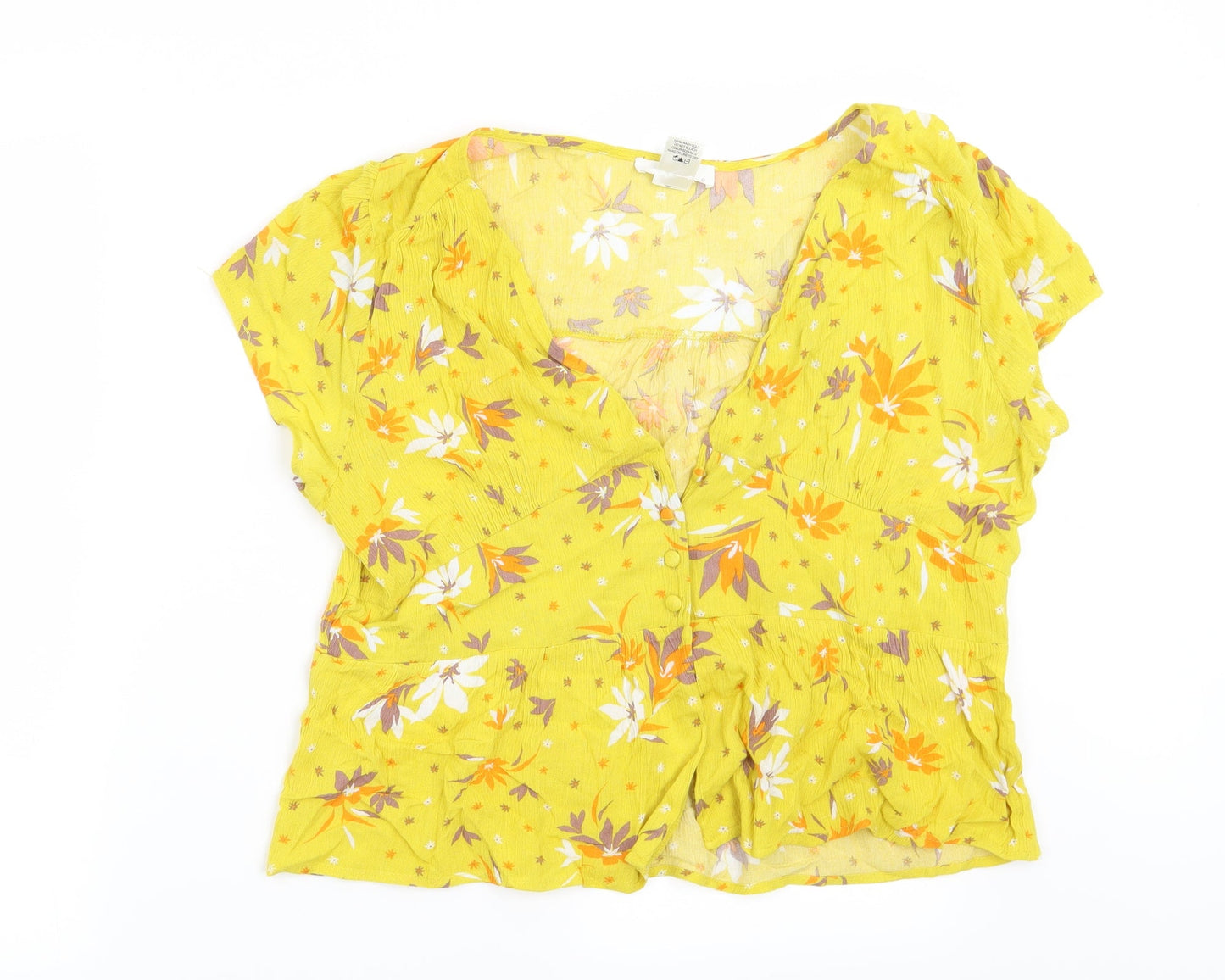 Urban Romantics Womens Yellow Floral  Basic Blouse Size L