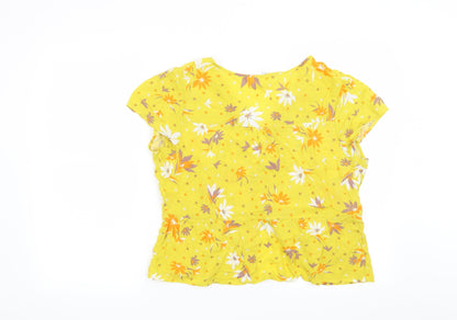 Urban Romantics Womens Yellow Floral  Basic Blouse Size L