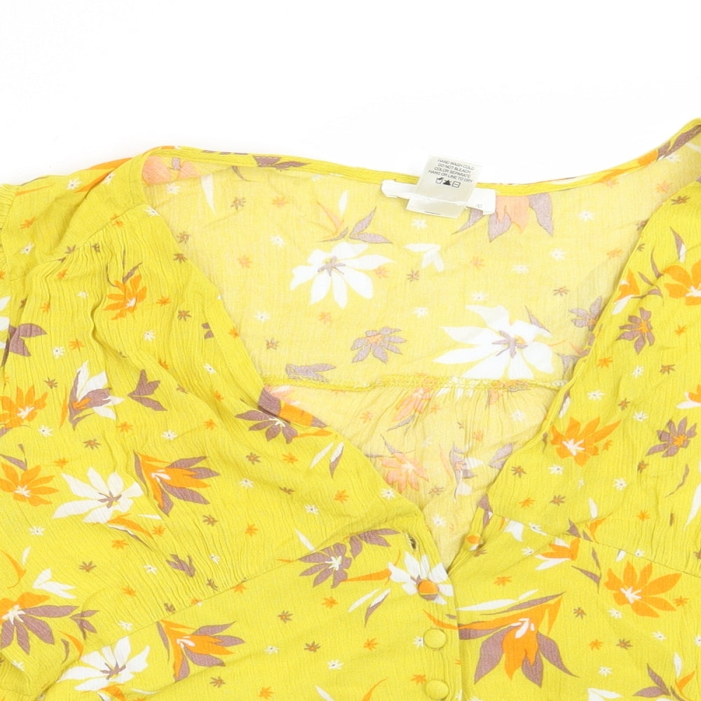 Urban Romantics Womens Yellow Floral  Basic Blouse Size L