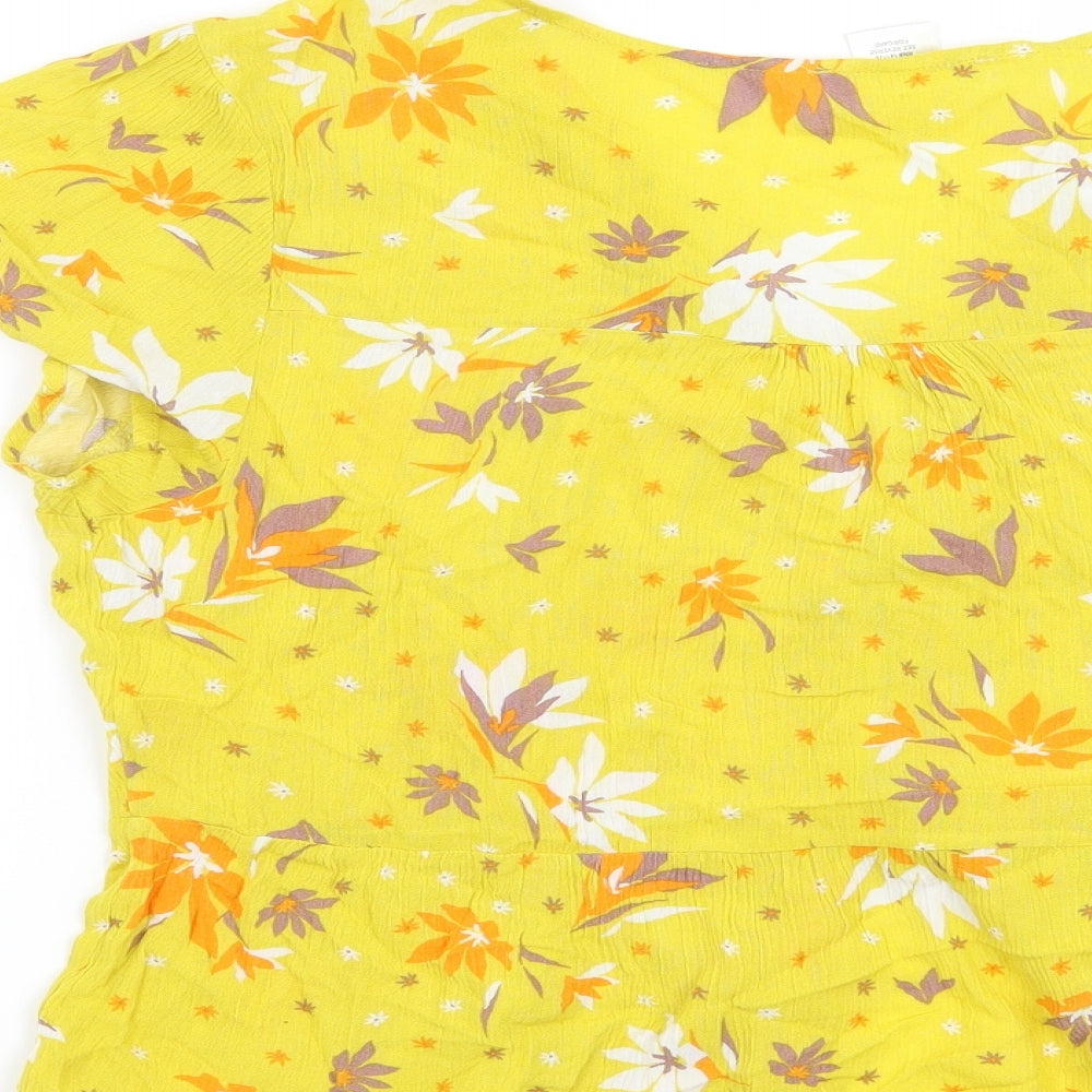 Urban Romantics Womens Yellow Floral  Basic Blouse Size L