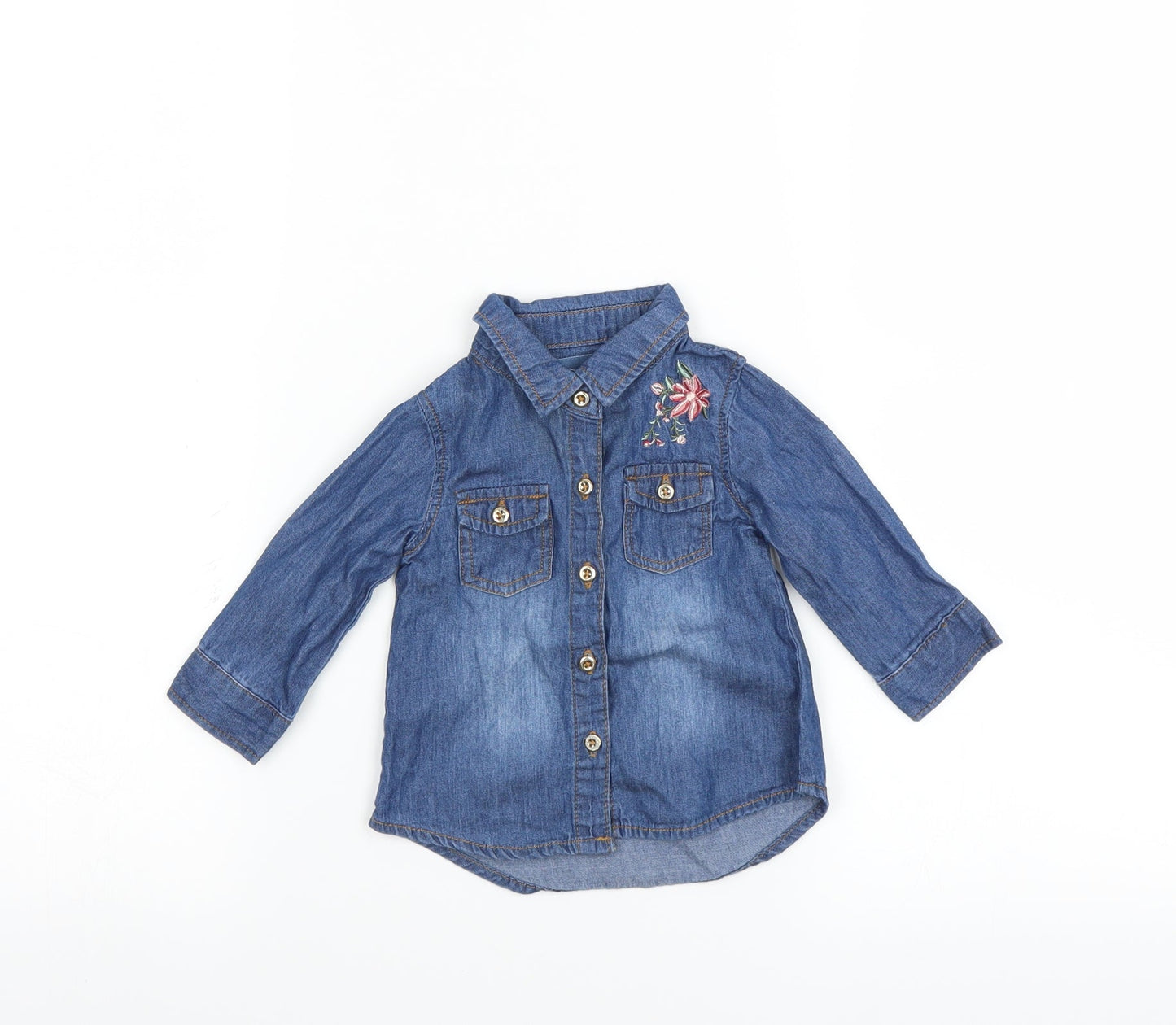 Young Dimension Girls Blue   Basic Button-Up Size 0-3 Months  - Floral embroidery