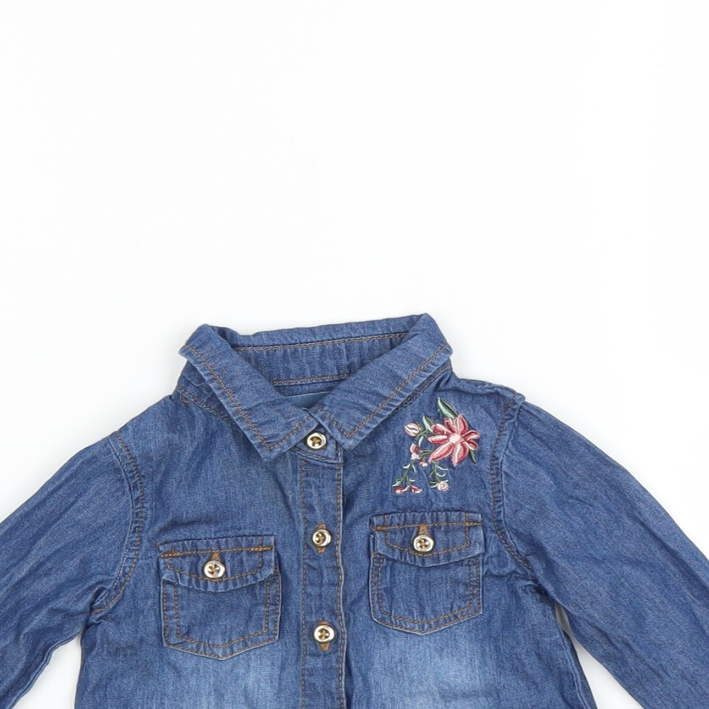 Young Dimension Girls Blue   Basic Button-Up Size 0-3 Months  - Floral embroidery