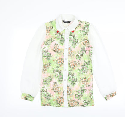 Collection London Womens Green Floral  Basic Blouse Size S  - sheer lace