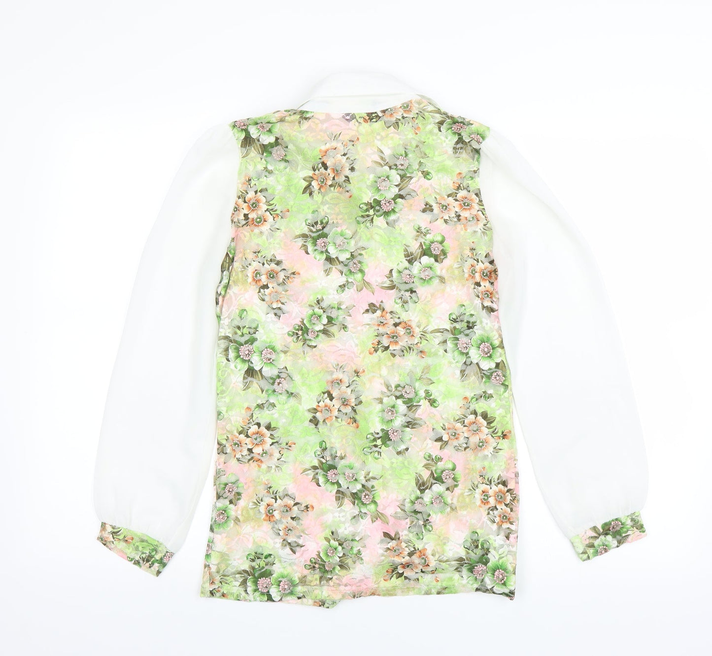Collection London Womens Green Floral  Basic Blouse Size S  - sheer lace