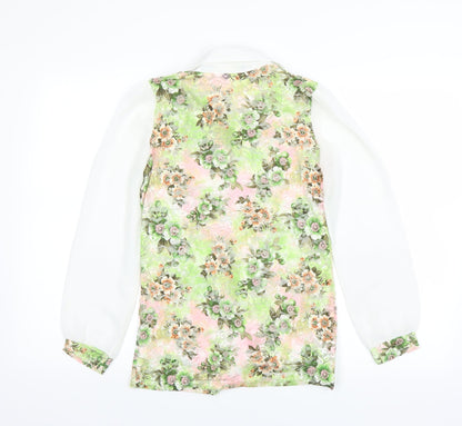 Collection London Womens Green Floral  Basic Blouse Size S  - sheer lace