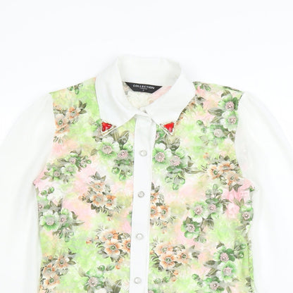 Collection London Womens Green Floral  Basic Blouse Size S  - sheer lace