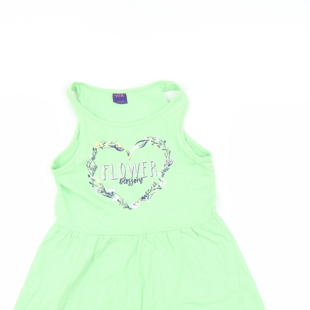 YFK Girls Green   Fit & Flare  Size 10 Years  - flower