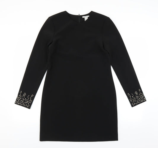 H&M Womens Black   Shift  Size 10  - beaded cuffs