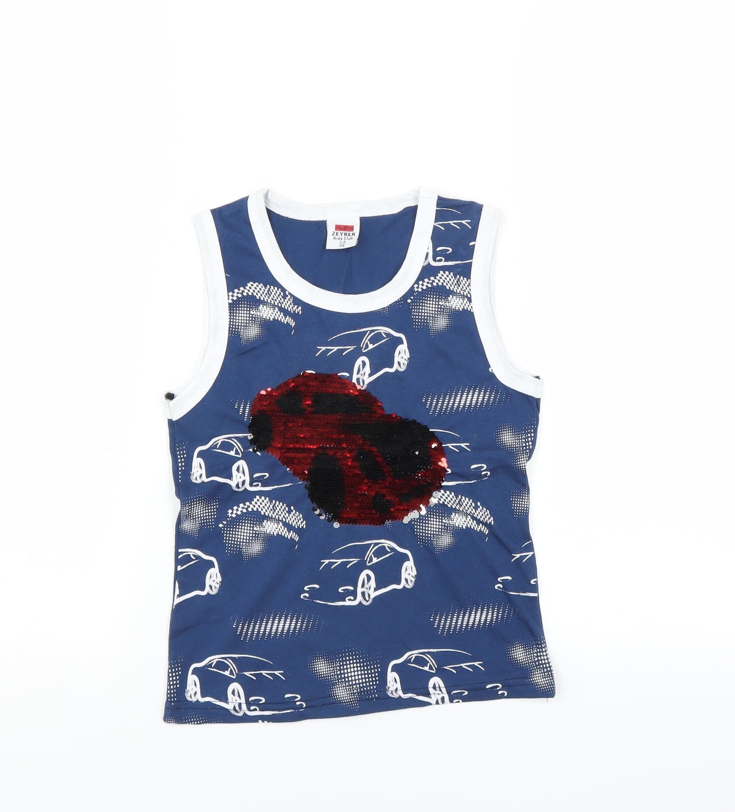 ZEYREK Boys Blue   Basic Tank Size 5-6 Years  - CARS