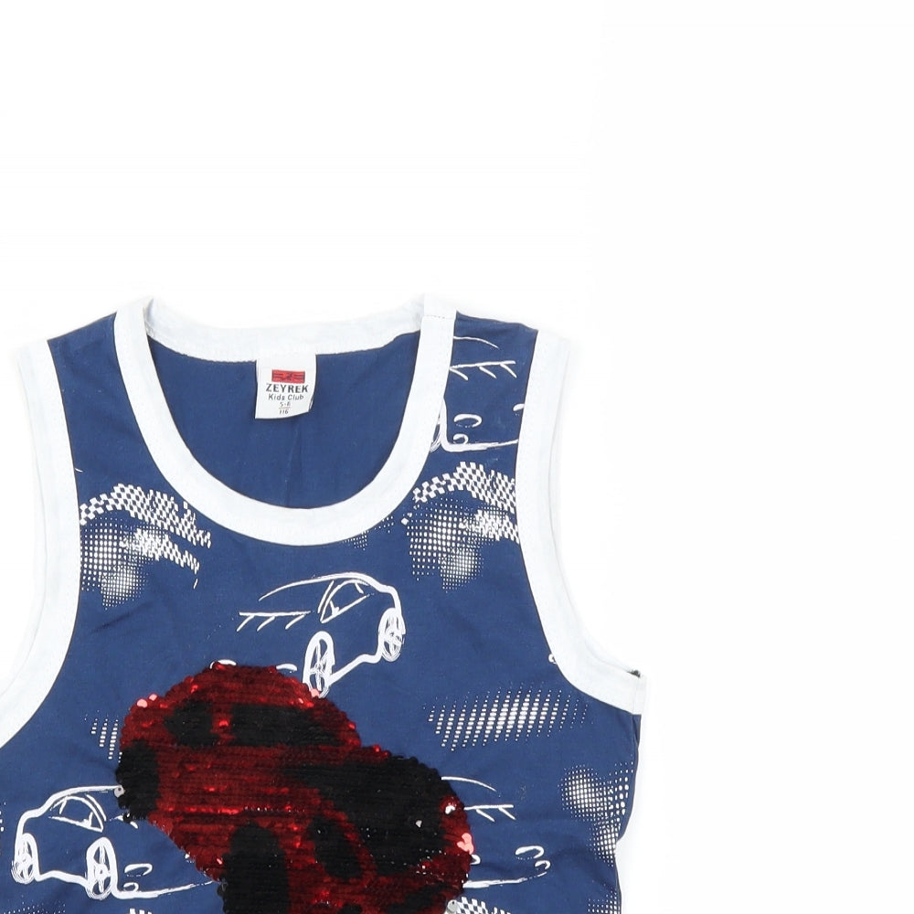 ZEYREK Boys Blue   Basic Tank Size 5-6 Years  - CARS