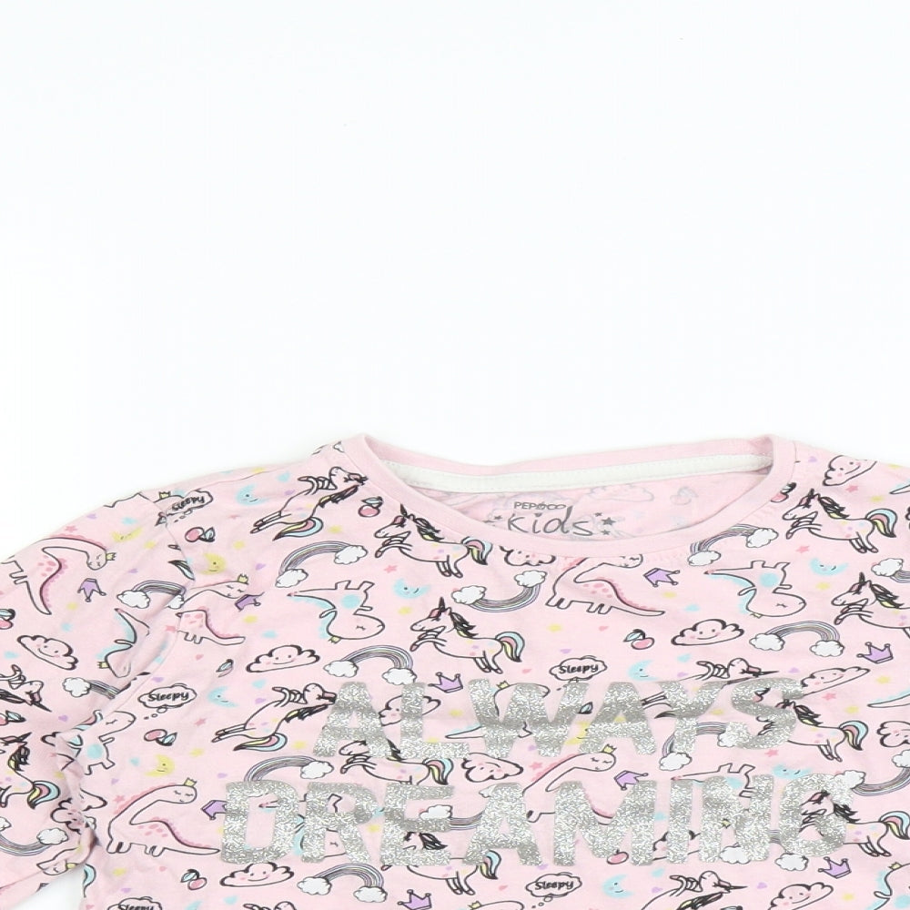 PEP & CO Girls Pink   Basic T-Shirt Size 5-6 Years  - ALWYAS DREAMING UNICORN PATTERN
