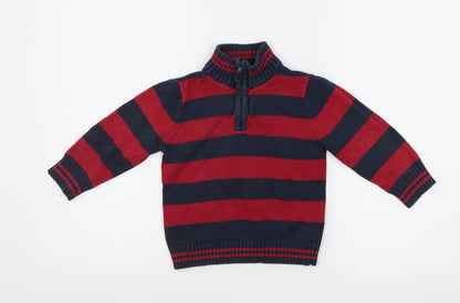 TU Girls Red Striped  Henley Jumper Size 2 Years