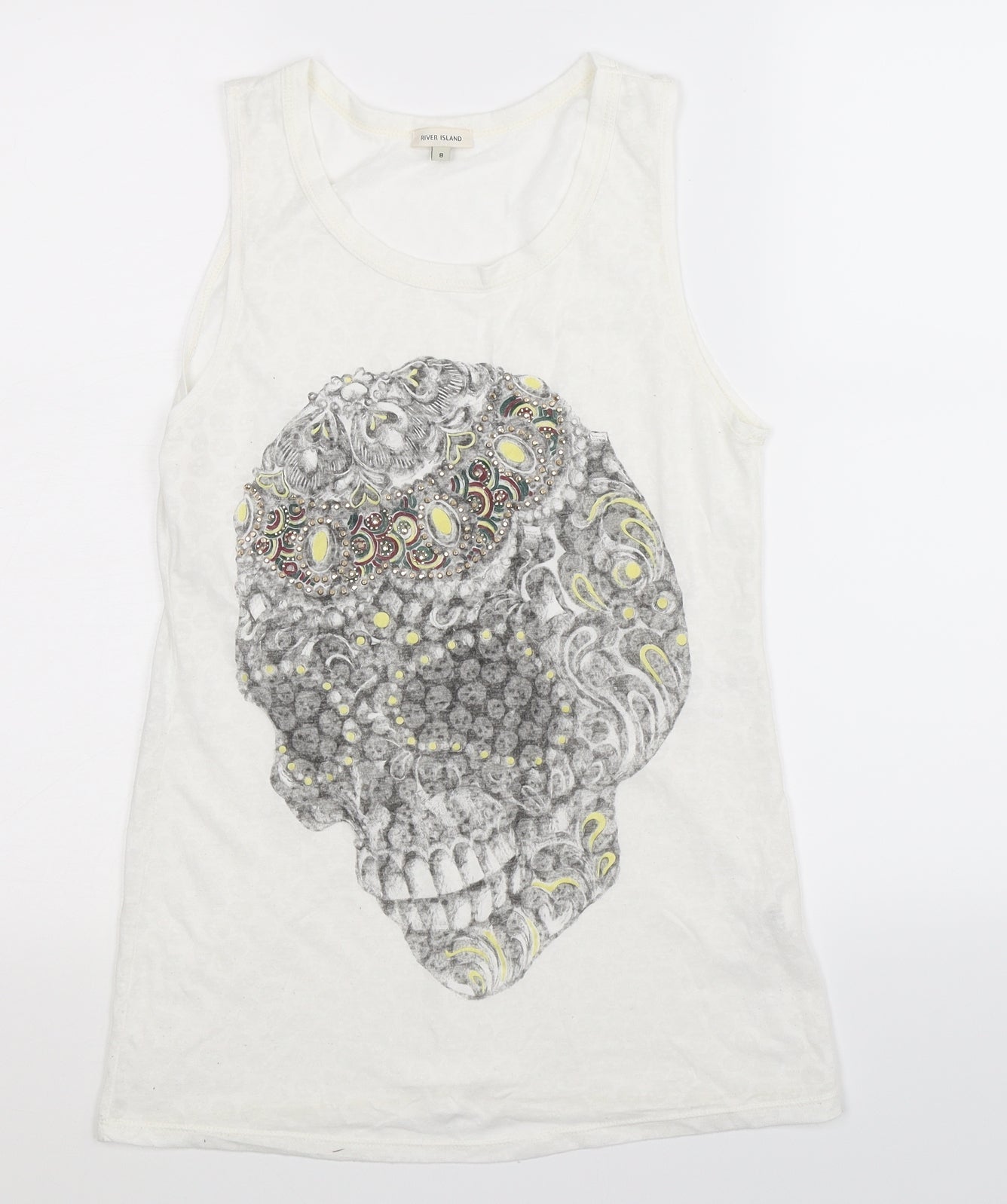 Womens UK Size 8 River Island White Basic Tank