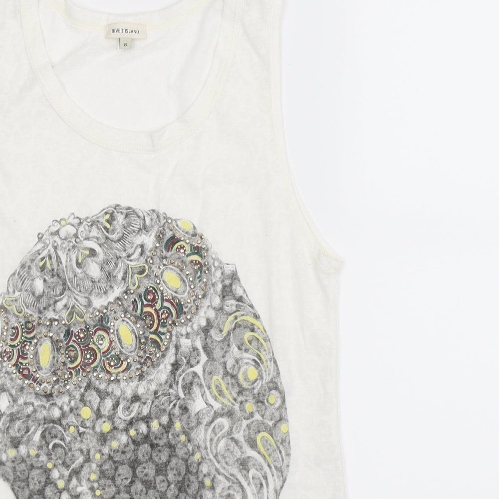 Womens UK Size 8 River Island White Basic Tank