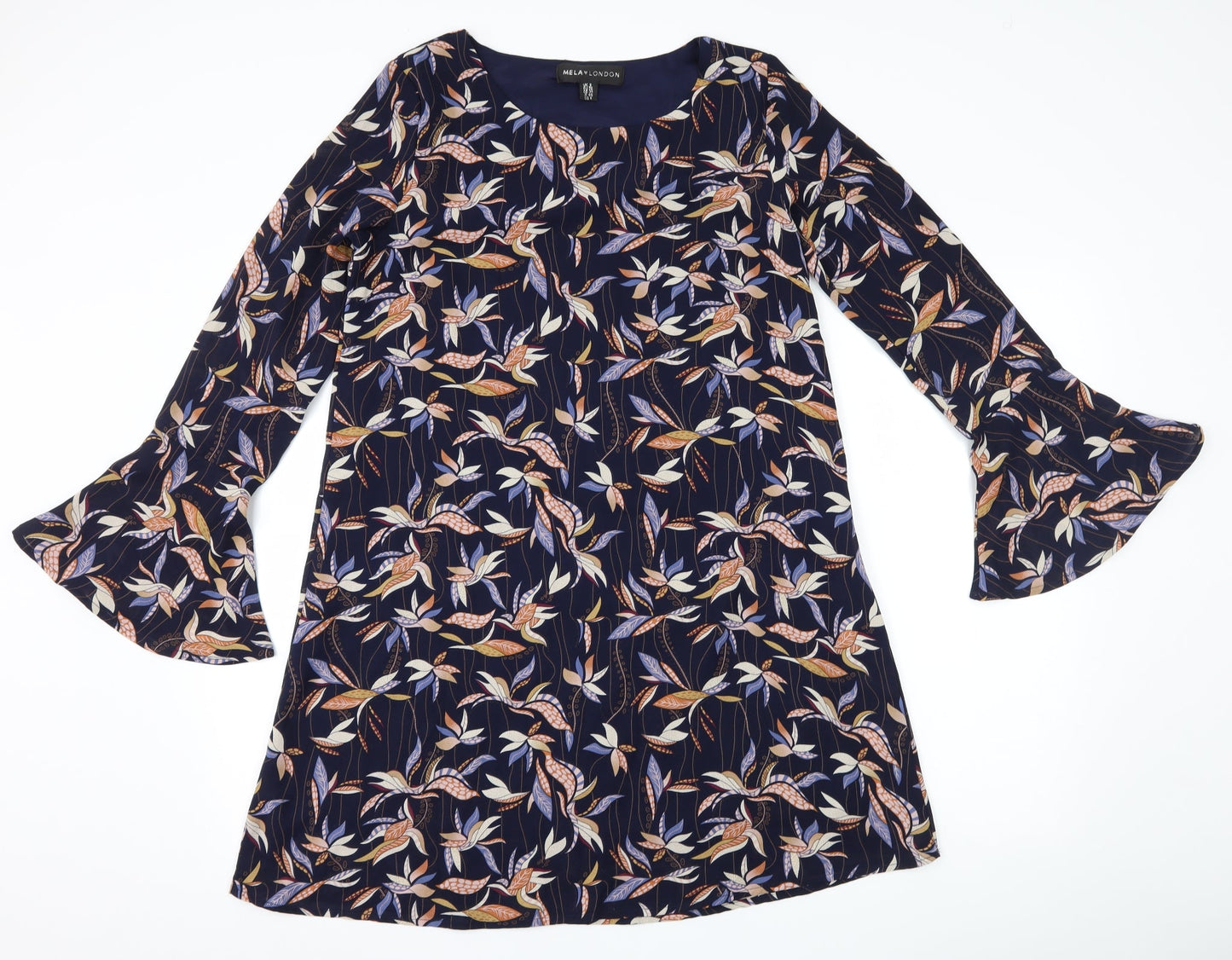 Mela London Womens Blue Floral  A-Line  Size 8