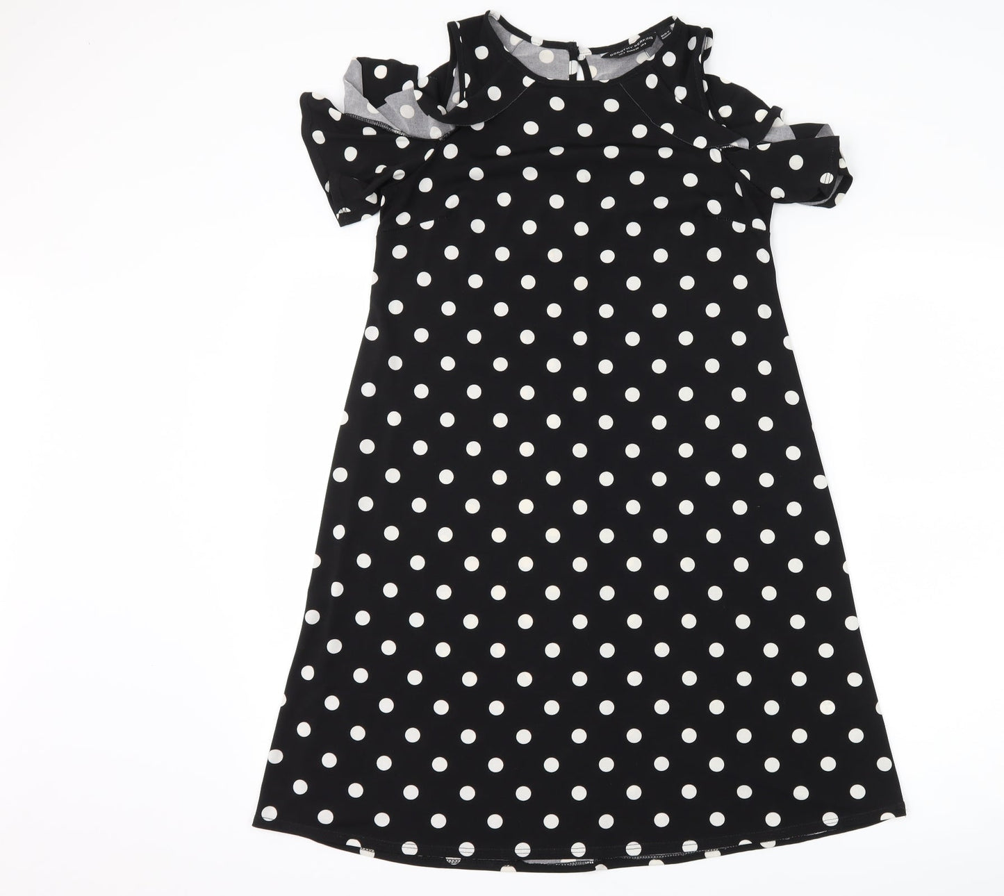 Dorothy Perkins Womens Black Polka Dot  A-Line  Size 8  - Cut Out Shoulder