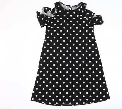 Dorothy Perkins Womens Black Polka Dot  A-Line  Size 8  - Cut Out Shoulder