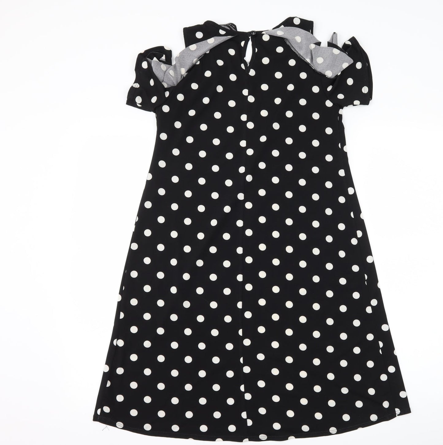 Dorothy Perkins Womens Black Polka Dot  A-Line  Size 8  - Cut Out Shoulder