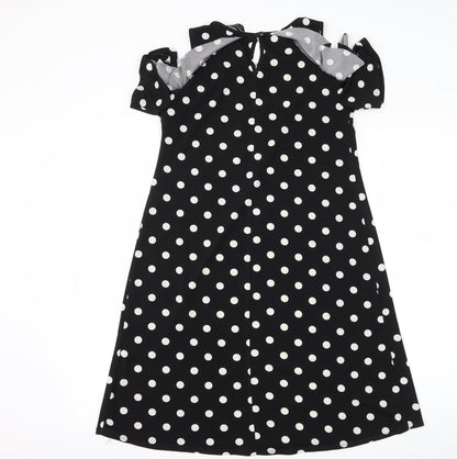 Dorothy Perkins Womens Black Polka Dot  A-Line  Size 8  - Cut Out Shoulder